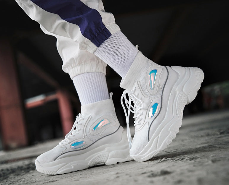 Thick bottom increase shoes couple high help flying woven white shoes platform shoes Best YouTube Store