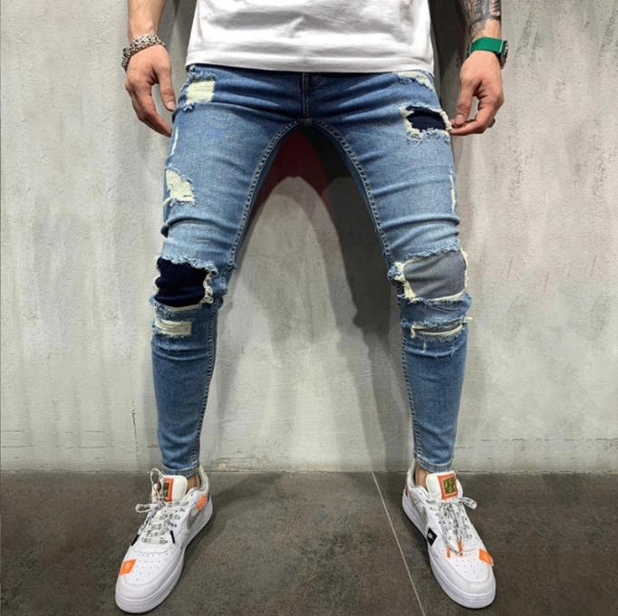 Zerok Distressed Patched Denim Jeans Pi-Mart