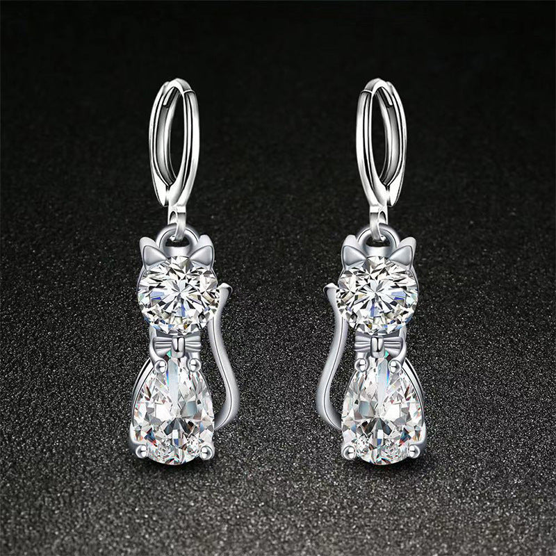 Cute Kitty Zircon Pendant Alloy Plated Silver Accessories Necklace