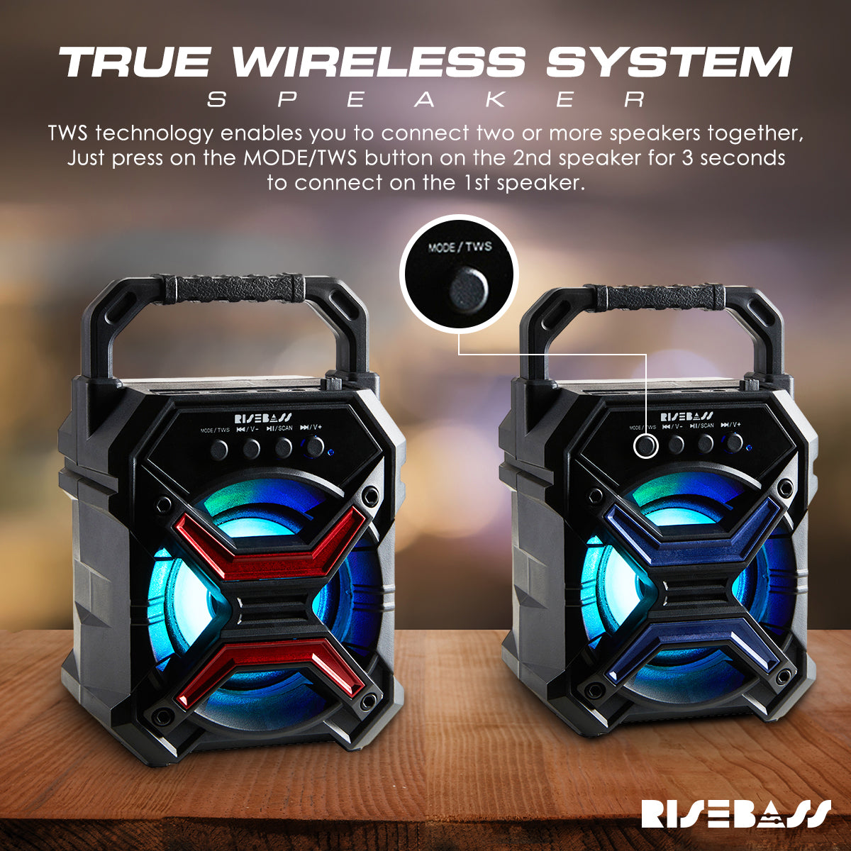 Portable Wireless Bluetooth Speaker with TWS Function - Rechargeable Bluetooth Speaker - LES flashing Lights LuxuryLifeWay Online Store