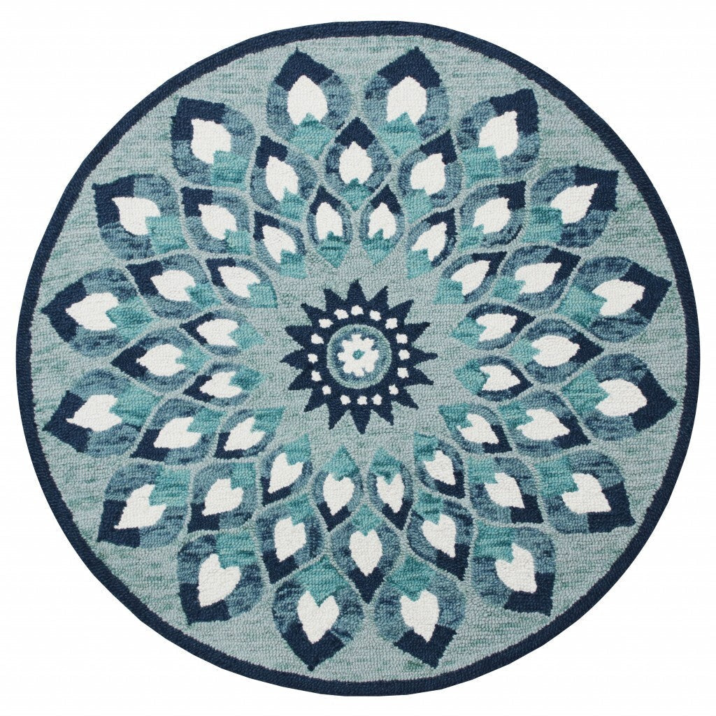 4' Round Blue and White Floral Feather Area Rug LuxuryLifeWay Online Store