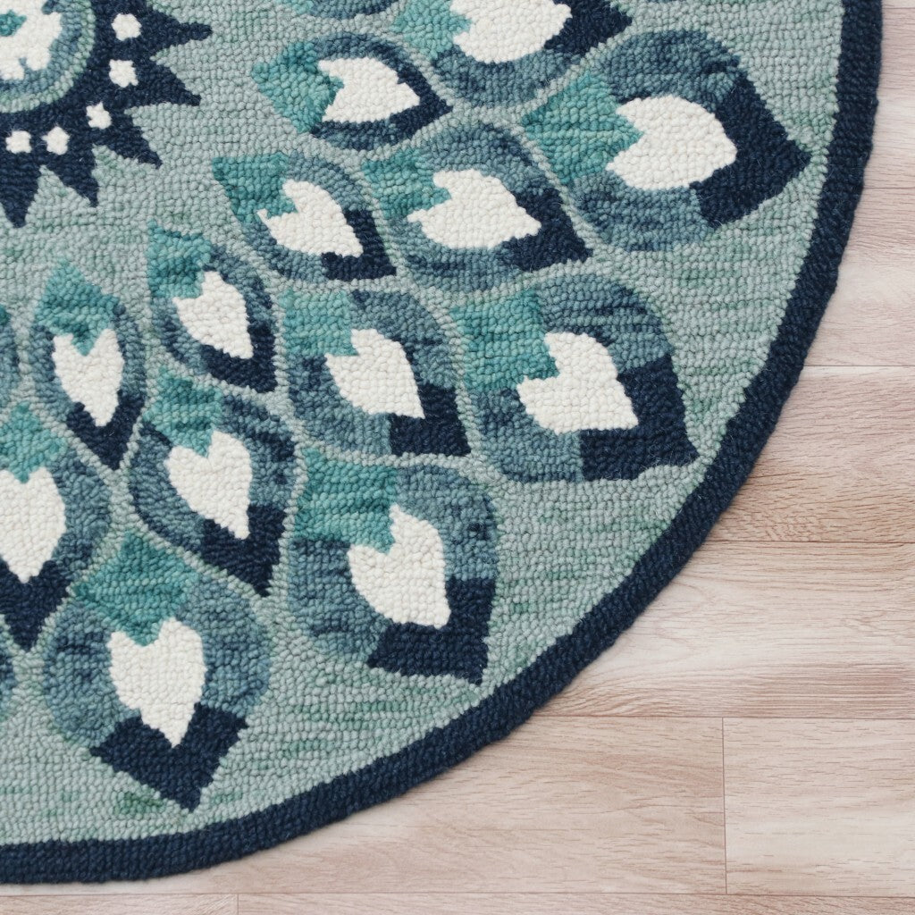 4' Round Blue and White Floral Feather Area Rug LuxuryLifeWay Online Store