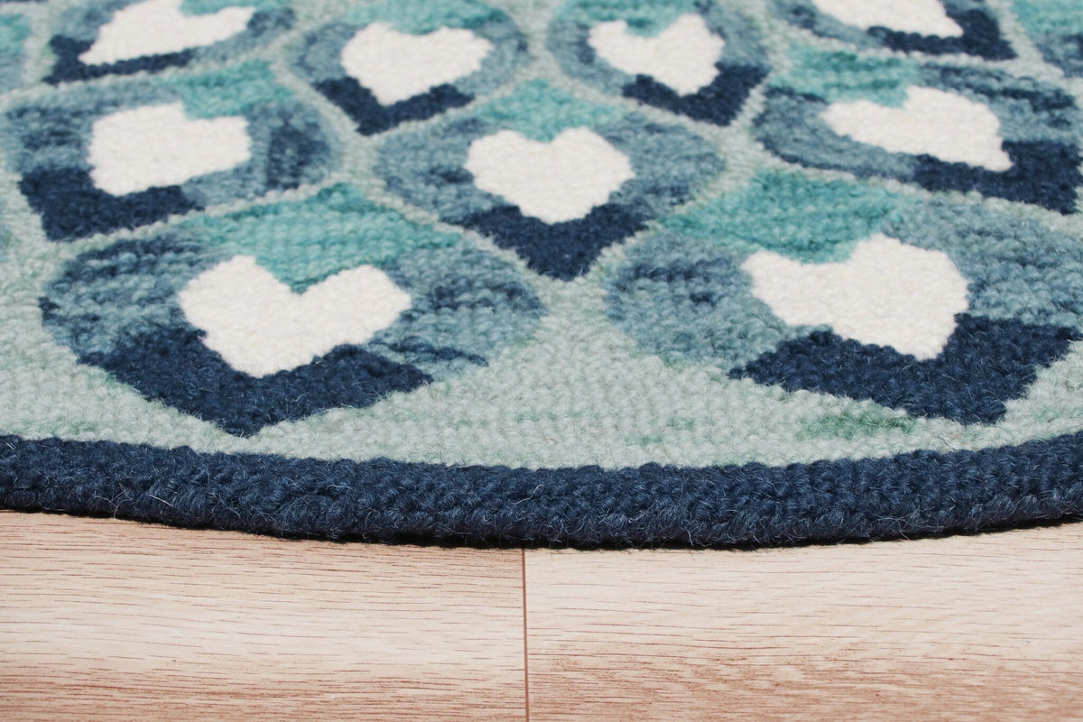 4' Round Blue and White Floral Feather Area Rug LuxuryLifeWay Online Store