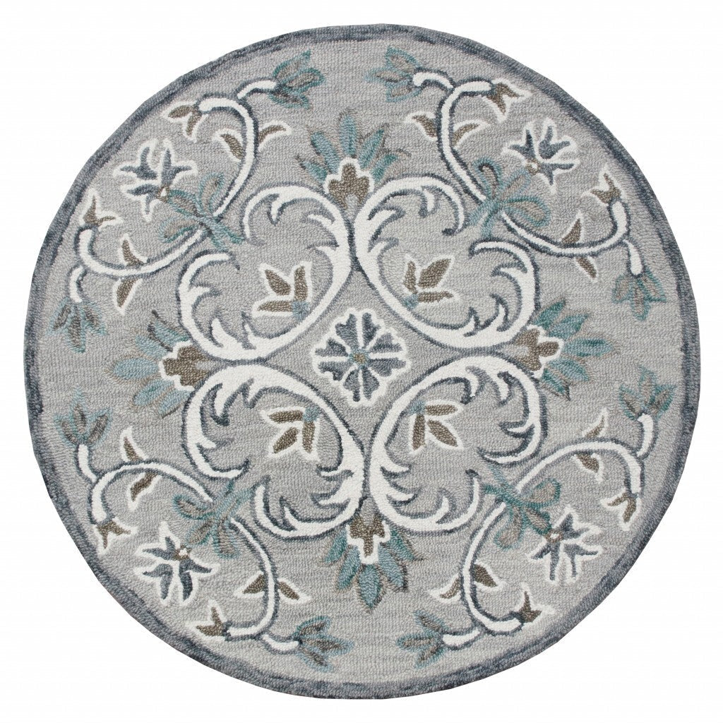 4' Round Gray and White Filigree Area Rug LuxuryLifeWay Online Store