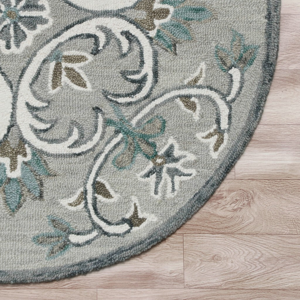 4' Round Gray and White Filigree Area Rug LuxuryLifeWay Online Store