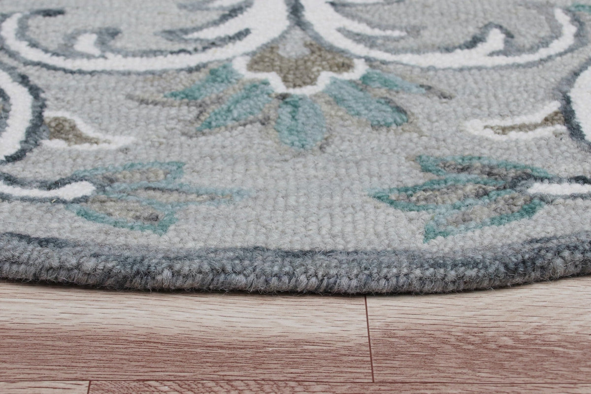 4' Round Gray and White Filigree Area Rug LuxuryLifeWay Online Store