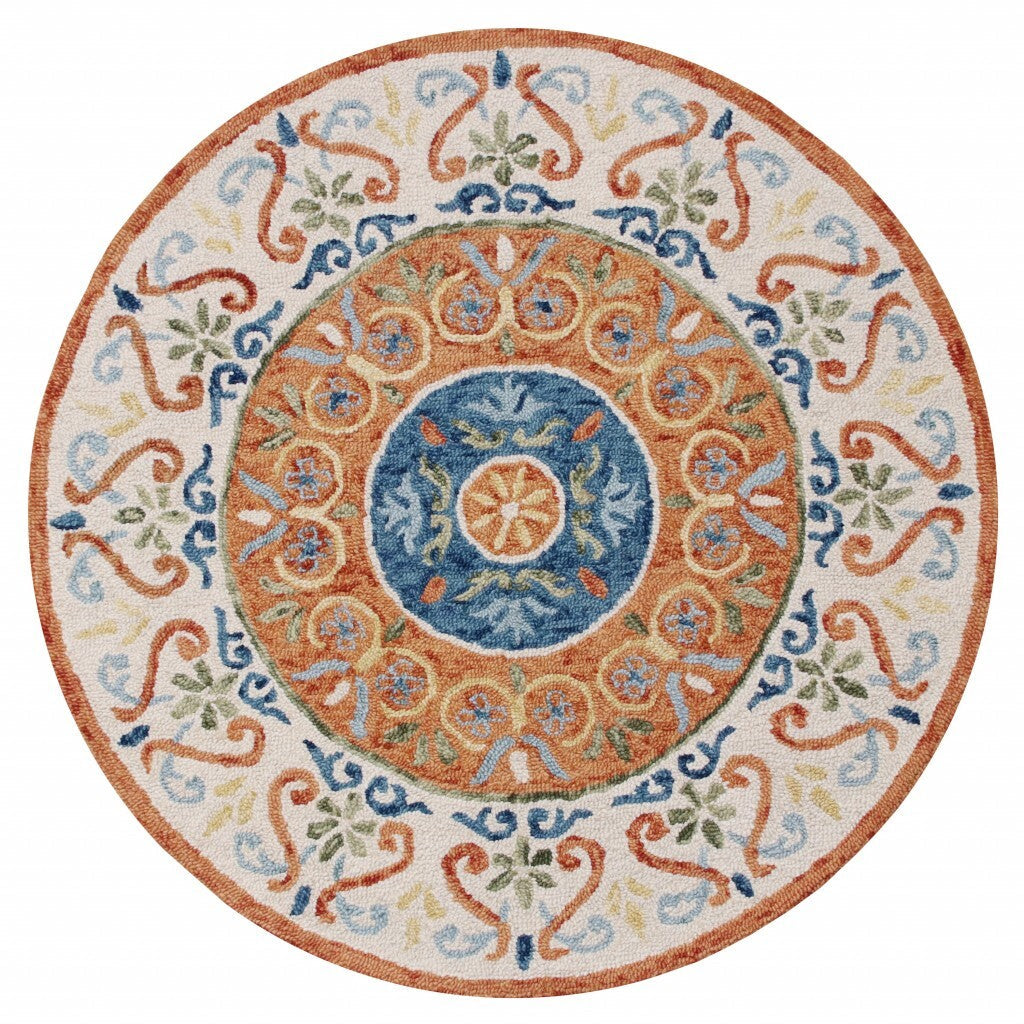 4' Round Orange Traditional Medallion Area Rug LuxuryLifeWay Online Store