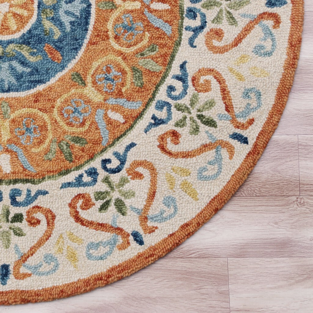 4' Round Orange Traditional Medallion Area Rug LuxuryLifeWay Online Store