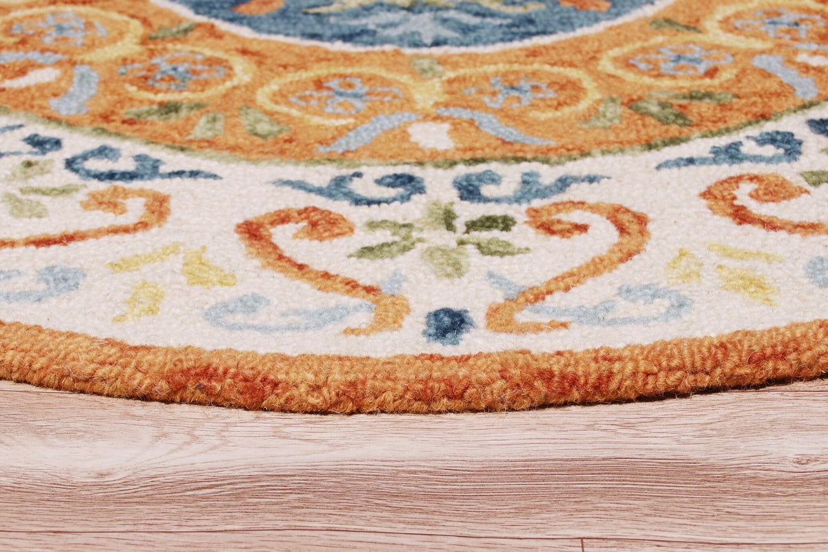 4' Round Orange Traditional Medallion Area Rug LuxuryLifeWay Online Store