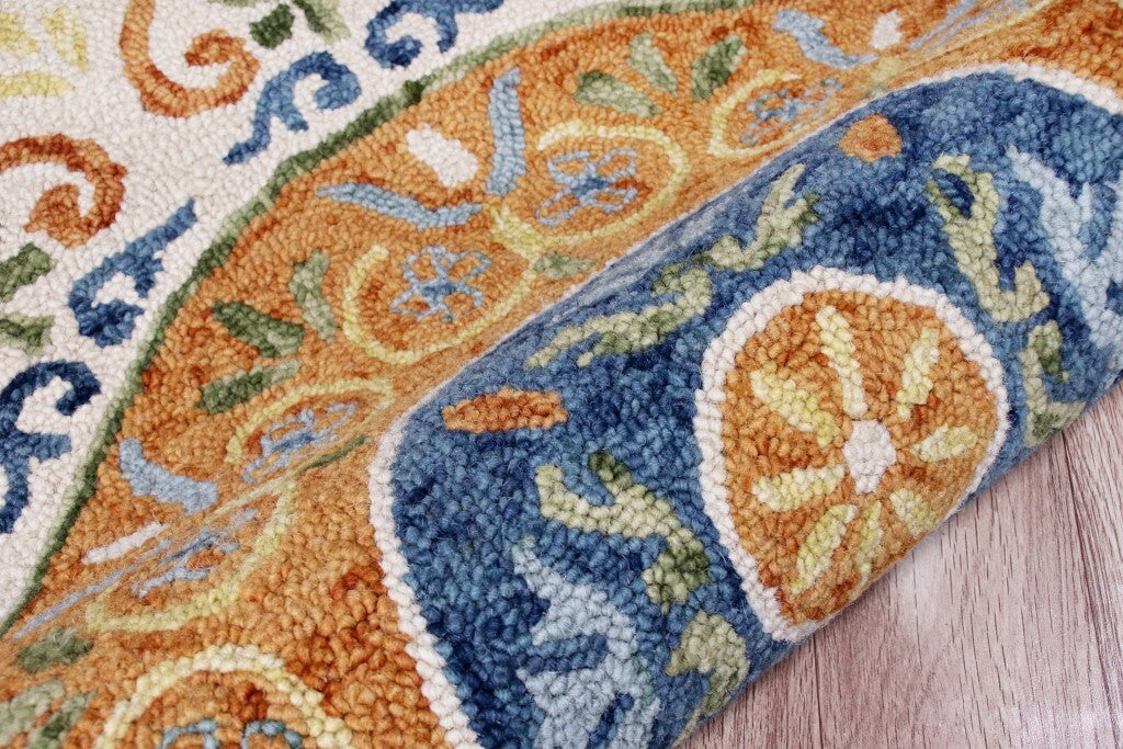 4' Round Orange Traditional Medallion Area Rug LuxuryLifeWay Online Store