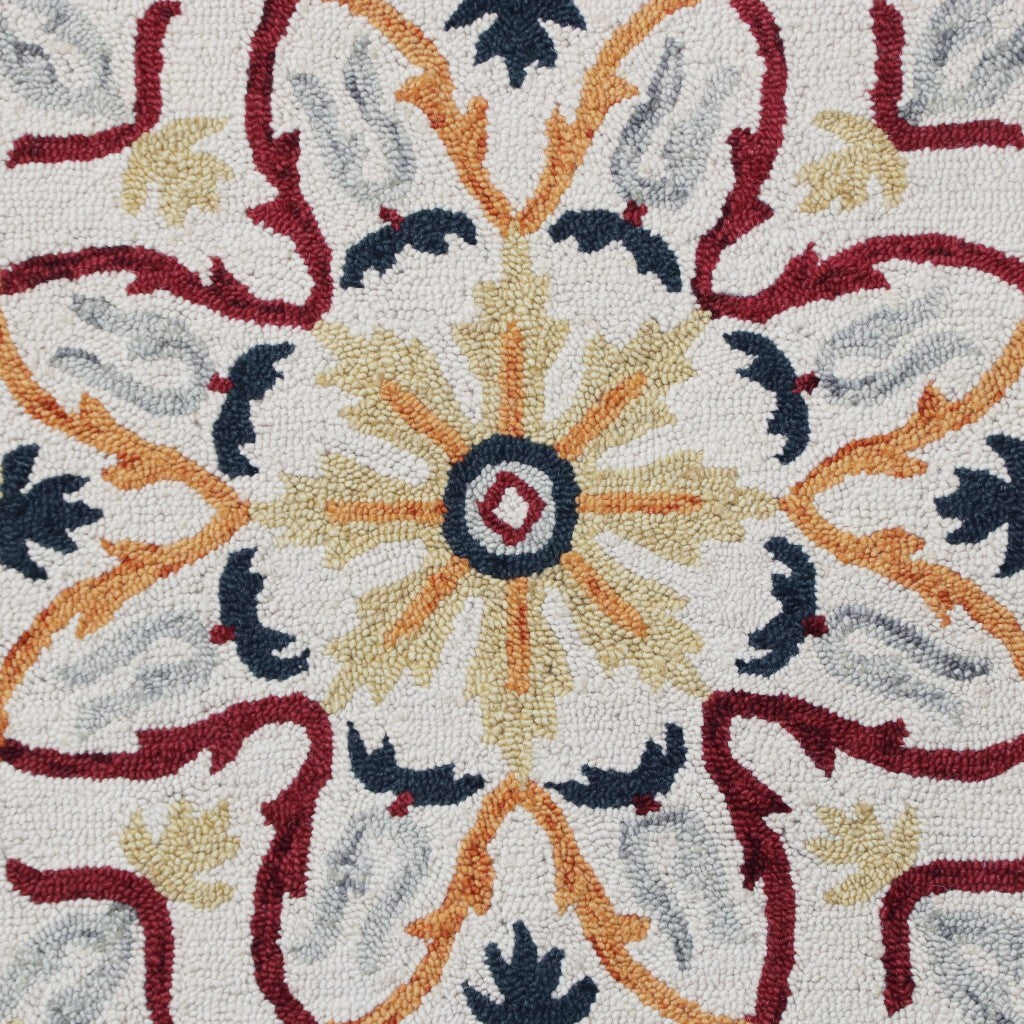 4' Round Red and Ivory Floral Filigree Area Rug LuxuryLifeWay Online Store