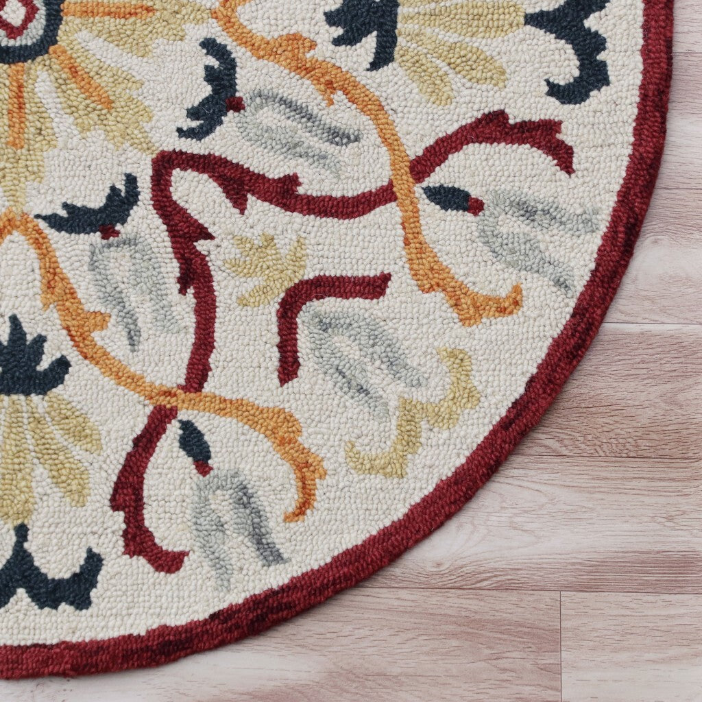 4' Round Red and Ivory Floral Filigree Area Rug LuxuryLifeWay Online Store