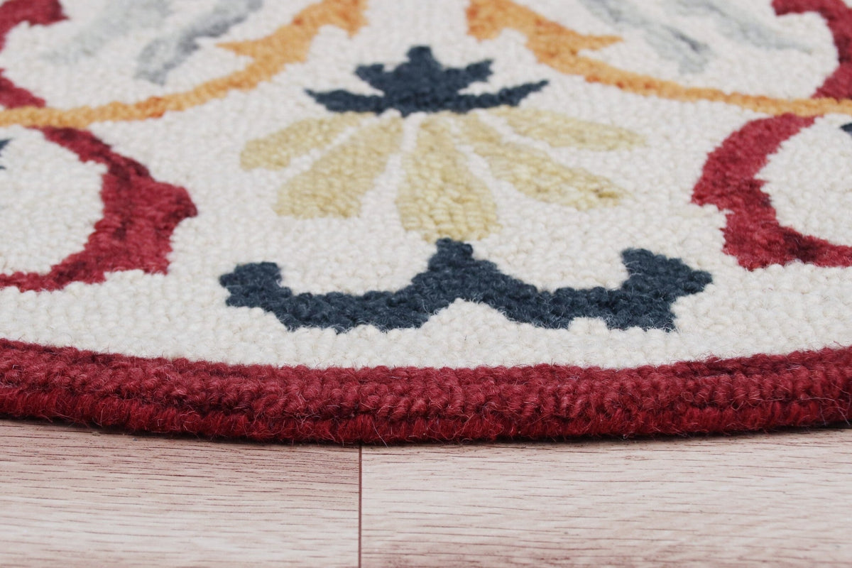 4' Round Red and Ivory Floral Filigree Area Rug LuxuryLifeWay Online Store