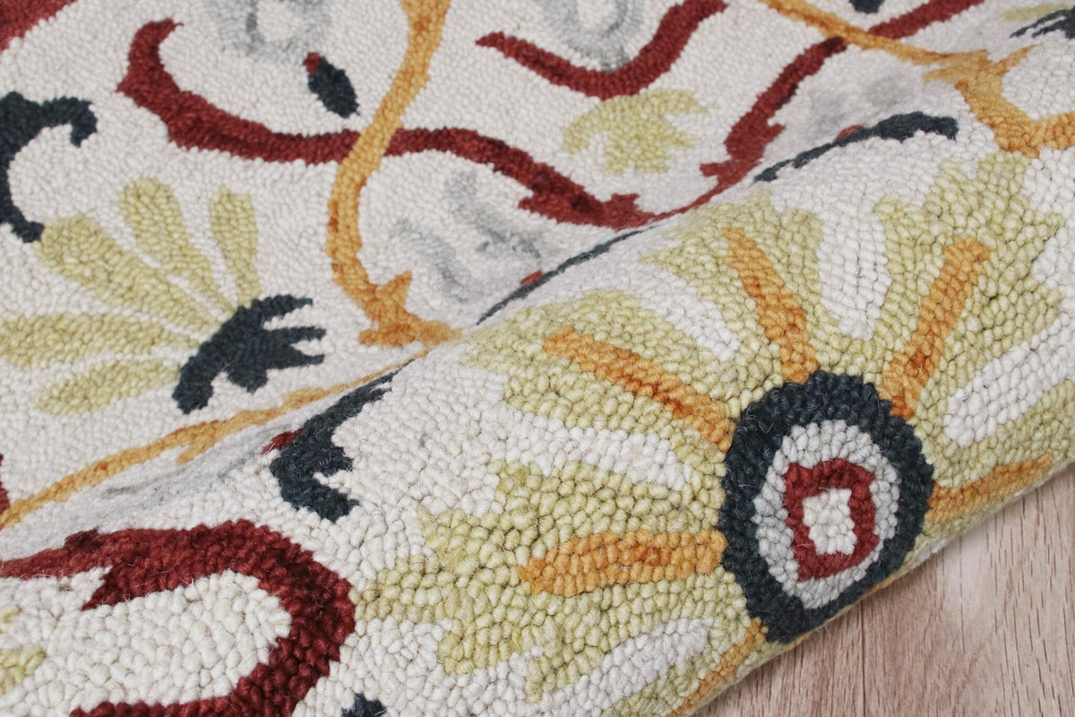 4' Round Red and Ivory Floral Filigree Area Rug LuxuryLifeWay Online Store