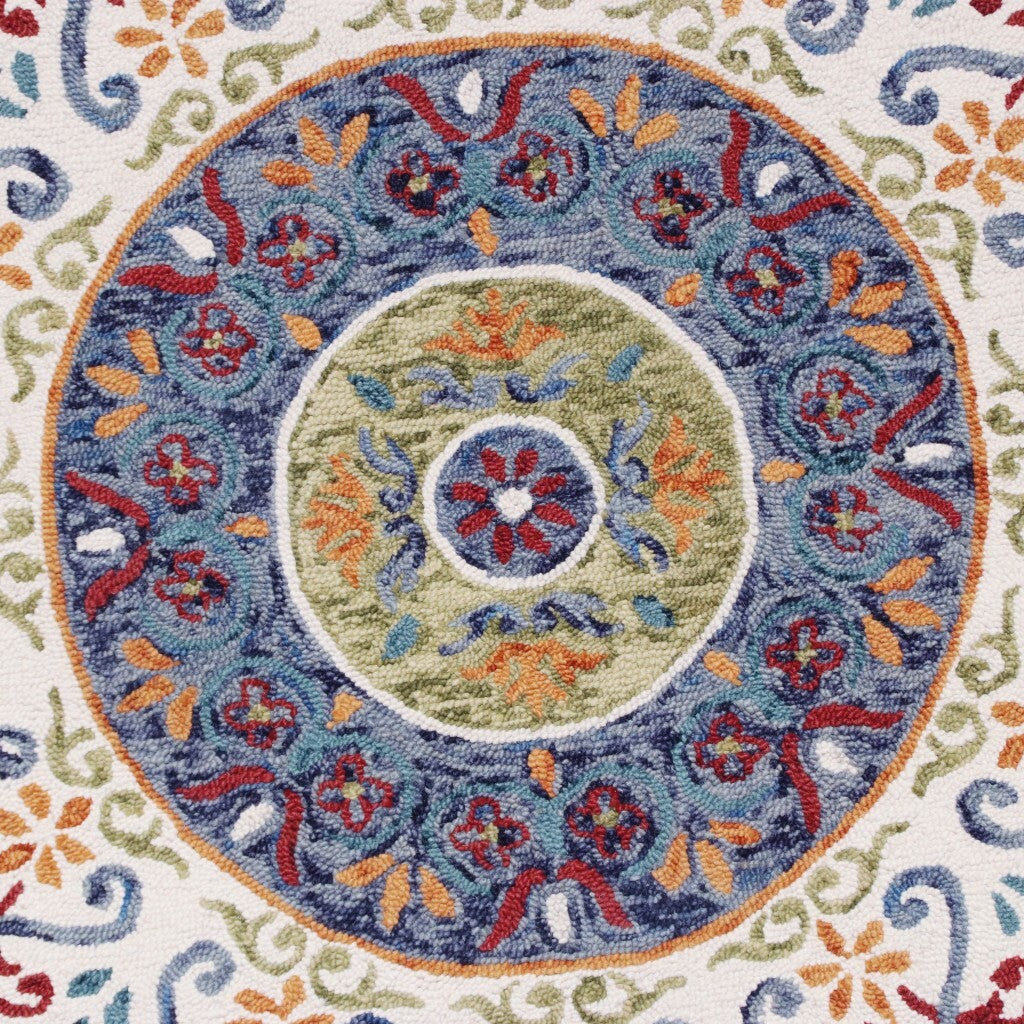4' Round Blue and White Ornate Medallion Area Rug LuxuryLifeWay Online Store