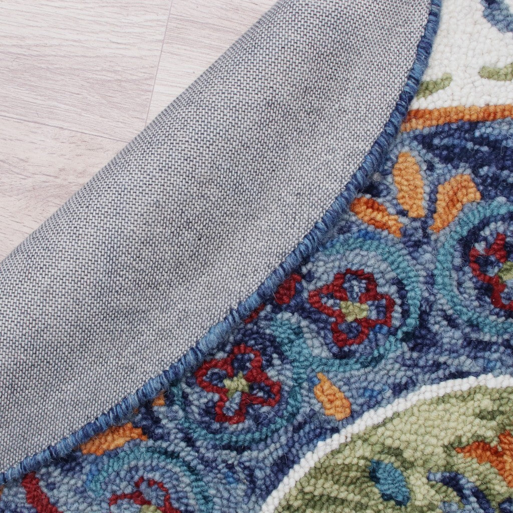 4' Round Blue and White Ornate Medallion Area Rug LuxuryLifeWay Online Store