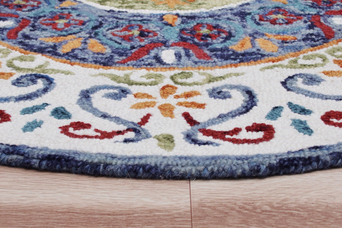 4' Round Blue and White Ornate Medallion Area Rug LuxuryLifeWay Online Store