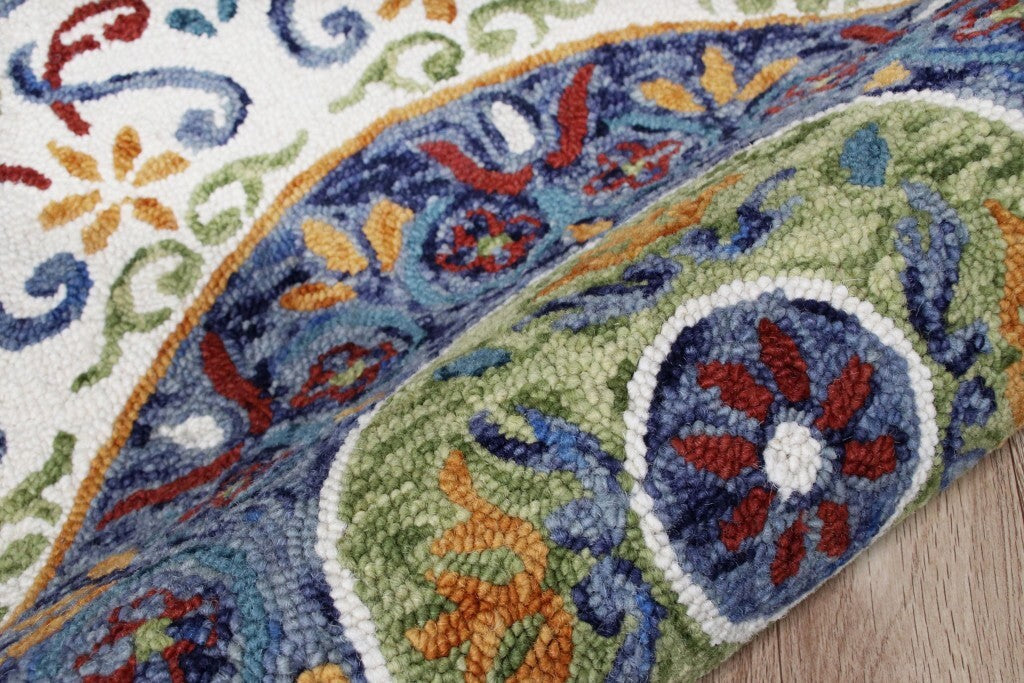 4' Round Blue and White Ornate Medallion Area Rug LuxuryLifeWay Online Store