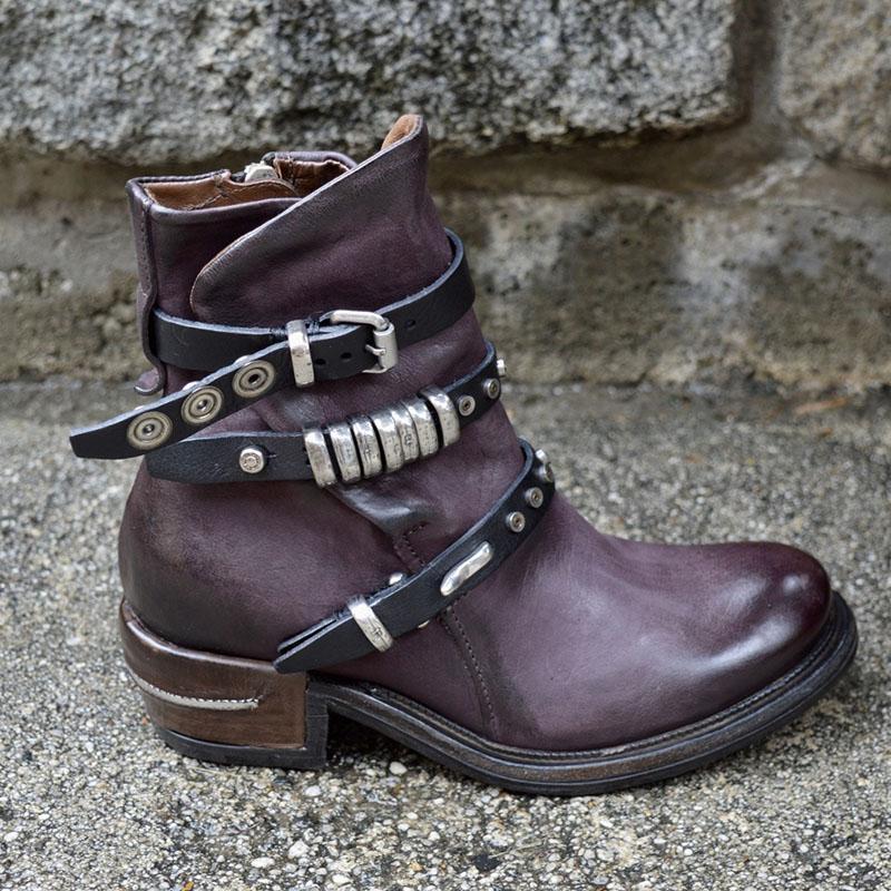 Low-heeled wedge heel round toe short-leg lace-up casual women's boots LadyShow.Store