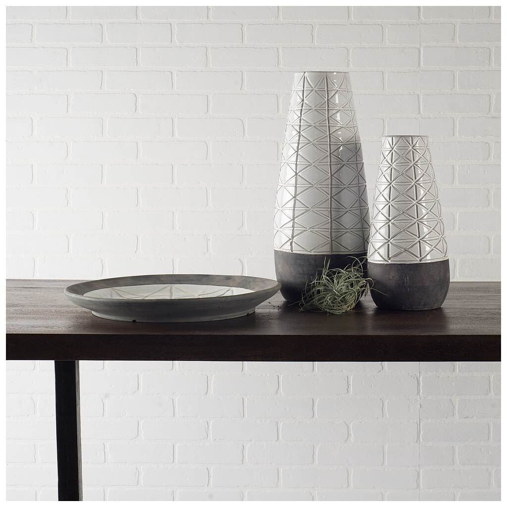 Textured White over Dark Clay Carved Ceramic Vase LuxuryLifeWay Online Store
