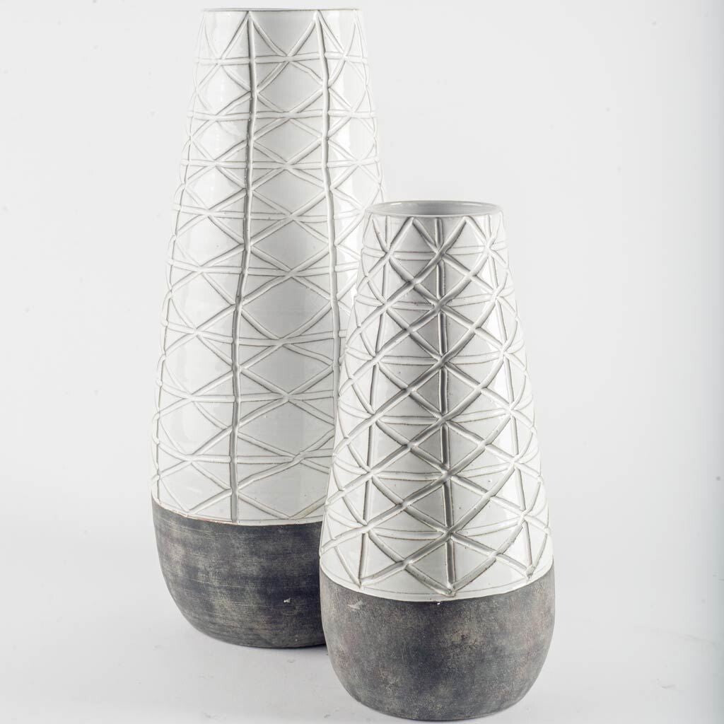 Textured White over Dark Clay Carved Ceramic Vase LuxuryLifeWay Online Store