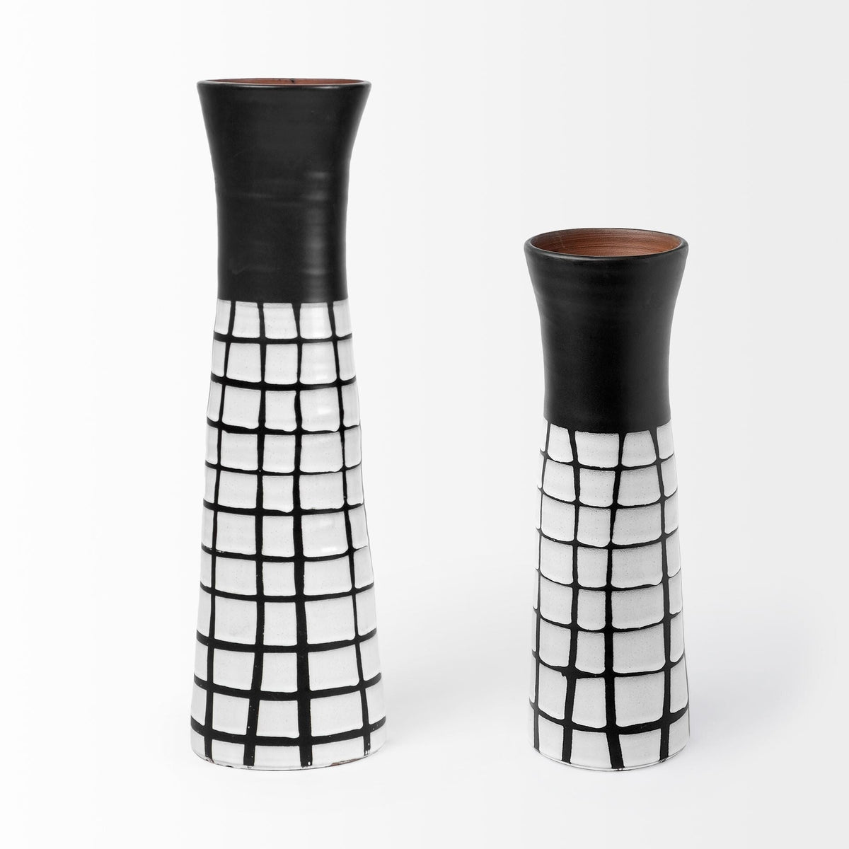 24" Black and White Modern Grid Ceramic Vase LuxuryLifeWay Online Store
