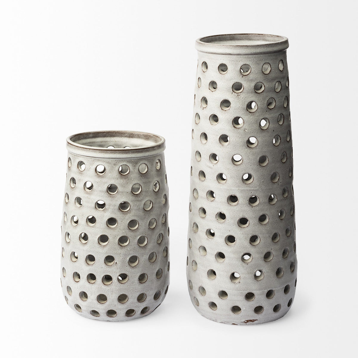 12" Organic White Glaze Pierced Dot Ceramic Vase LuxuryLifeWay Online Store