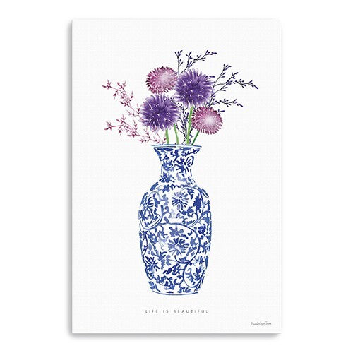 24" x 16" Blue and White Life Floral Vase Canvas Wall Art LuxuryLifeWay Online Store