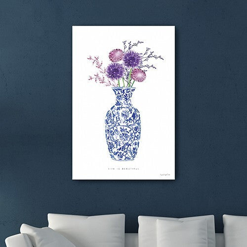 24" x 16" Blue and White Life Floral Vase Canvas Wall Art LuxuryLifeWay Online Store