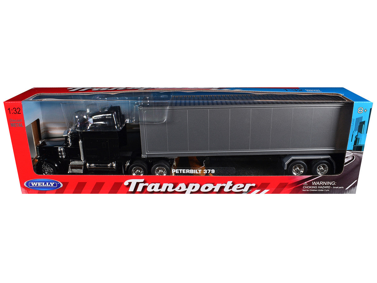 Peterbilt 379 Truck Black with Silver Container "Transporter" Series 1/32 Diecast Model by Welly LuxuryLifeWay Online Store