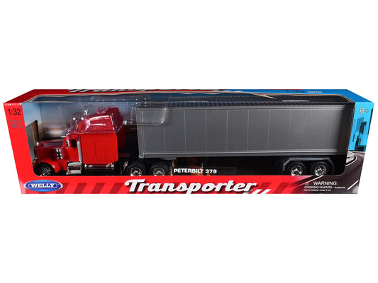 Peterbilt 379 Truck Red with Silver Container "Transporter" Series 1/32 Diecast Model by Welly LuxuryLifeWay Online Store