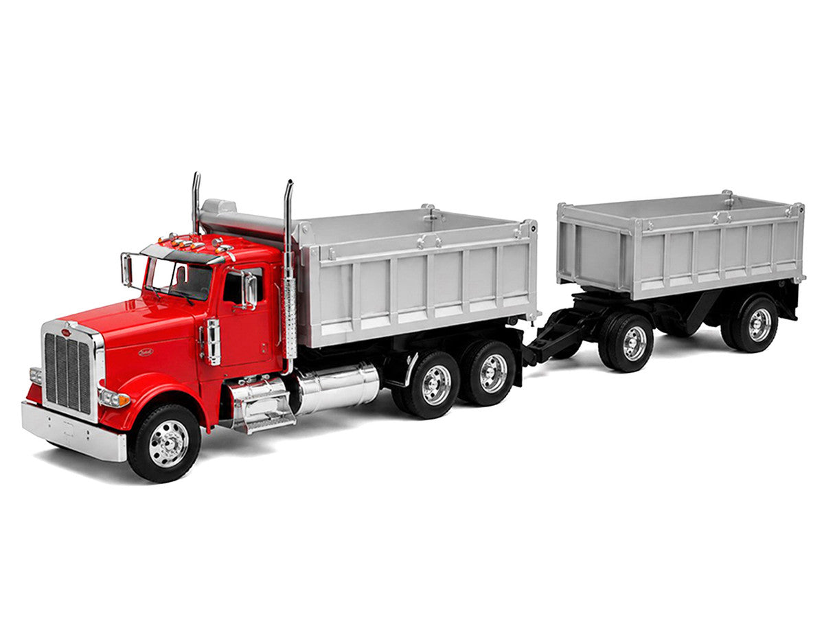 Peterbilt 379 Dump Truck Red with Gray Double Dump Trailer "Transporter" Series 1/32 Diecast Model by Welly LuxuryLifeWay Online Store