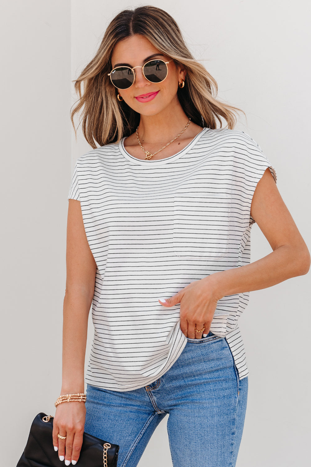 Tilly Stripe Cap Sleeve Crew Neck top LuxuryLifeWay Online Store