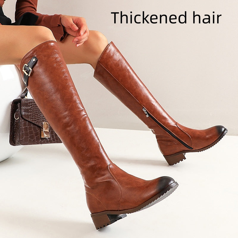 Retro Casual Women's Chunky Heel Knight Boots NorixaFashion.com