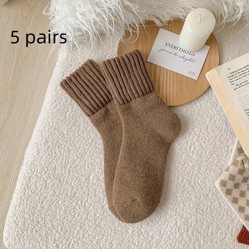 Ins Knitted Socks Winter Warm Thickened Solid Loop Socks High Ribbed Sweat-absorbent Floor Sock Best YouTube Store
