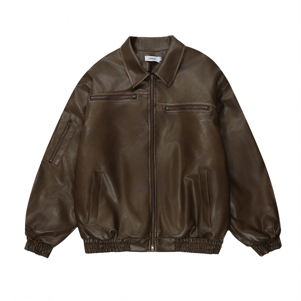 Distressed Biker's Leather Jacket Men's Clothing Padded Lapel Best YouTube Store