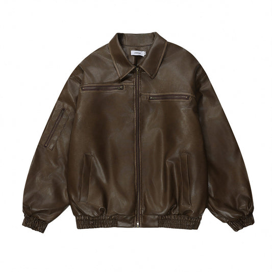Distressed Biker's Leather Jacket Men's Clothing Padded Lapel Best YouTube Store