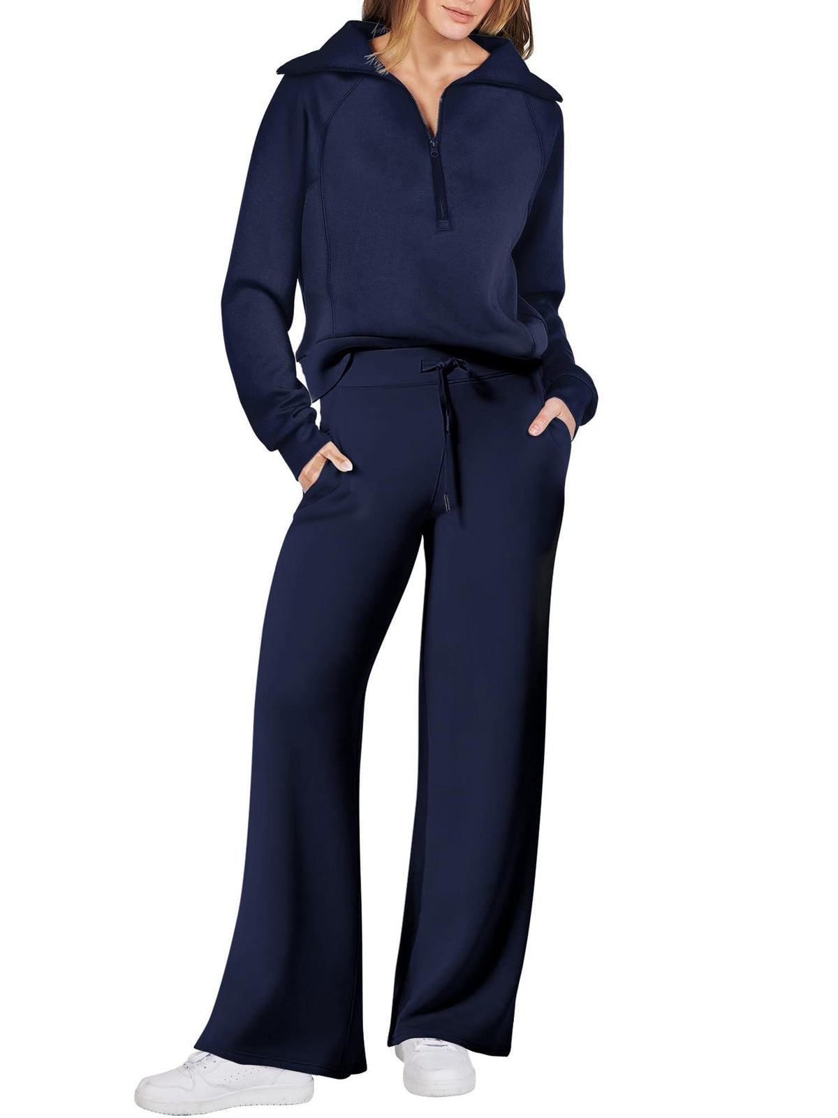 Leisure Sports Suit Long-sleeve Zipper Sweatshirt Wide Leg Pants Two-piece Set NorixaFashion.com