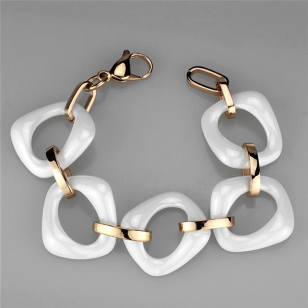 3W1010 - IP Rose Gold(Ion Plating) Stainless Steel Bracelet with Ceramic  in White LuxuryLifeWay Online Store