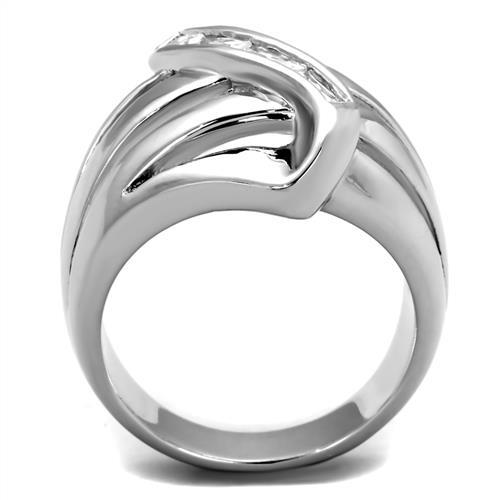 3W1077 - Rhodium Brass Ring with AAA Grade CZ  in Clear LuxuryLifeWay Online Store