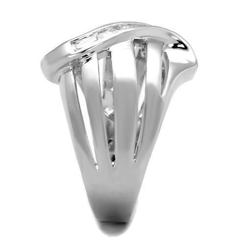 3W1077 - Rhodium Brass Ring with AAA Grade CZ  in Clear LuxuryLifeWay Online Store