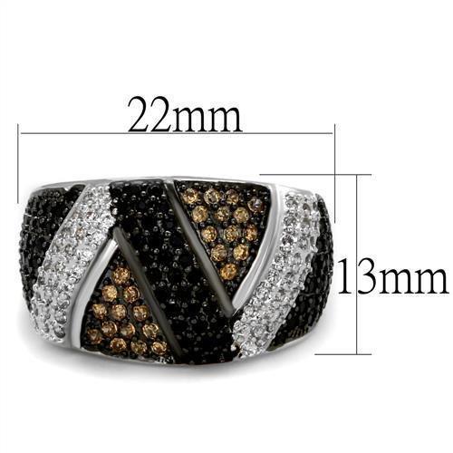 3W1088 - Rhodium + Ruthenium Brass Ring with AAA Grade CZ  in Multi Color LuxuryLifeWay Online Store