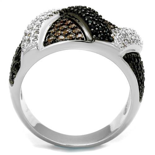 3W1088 - Rhodium + Ruthenium Brass Ring with AAA Grade CZ  in Multi Color LuxuryLifeWay Online Store