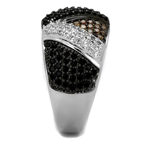 3W1088 - Rhodium + Ruthenium Brass Ring with AAA Grade CZ  in Multi Color LuxuryLifeWay Online Store