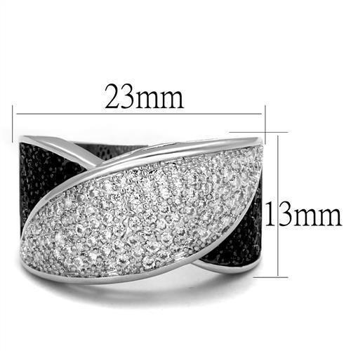 3W1089 - Rhodium + Ruthenium Brass Ring with AAA Grade CZ  in Black Diamond LuxuryLifeWay Online Store