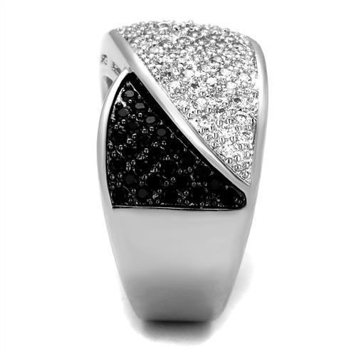 3W1089 - Rhodium + Ruthenium Brass Ring with AAA Grade CZ  in Black Diamond LuxuryLifeWay Online Store