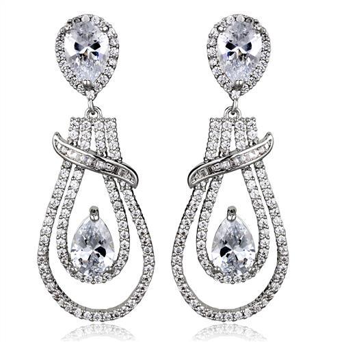 3W1095 - Rhodium Brass Jewelry Sets with AAA Grade CZ  in Clear LuxuryLifeWay Online Store