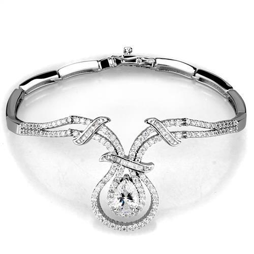 3W1095 - Rhodium Brass Jewelry Sets with AAA Grade CZ  in Clear LuxuryLifeWay Online Store