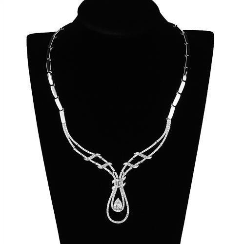 3W1095 - Rhodium Brass Jewelry Sets with AAA Grade CZ  in Clear LuxuryLifeWay Online Store