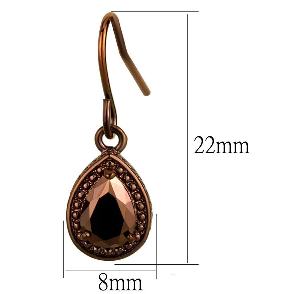 3W1114 - IP Coffee light Brass Earrings with AAA Grade CZ  in Light Coffee LuxuryLifeWay Online Store